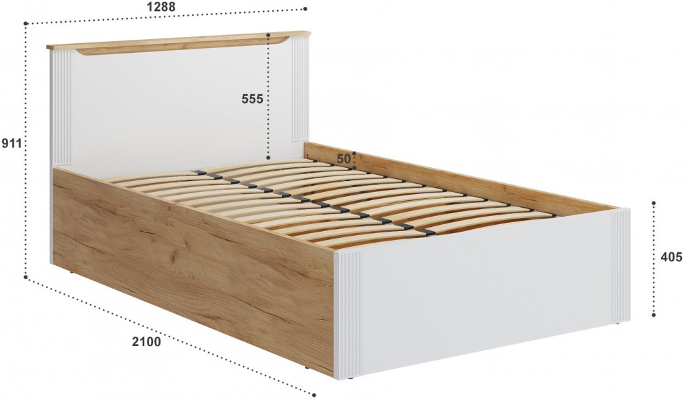 Полутораспальная кровать Эмилия ЭЛ-32 120х200 с ПМ дуб крафт золотой / меренга
