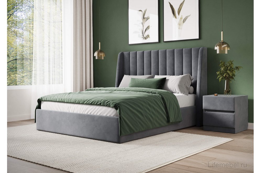 Полутораспальная кровать Samanta 140x200 с основанием диагональ светло-серый