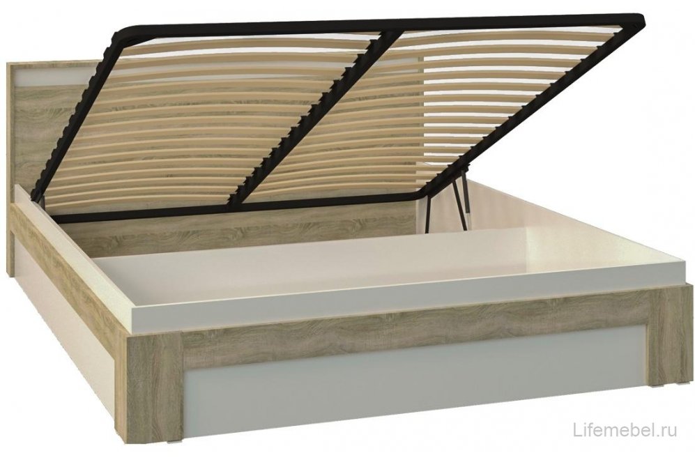 Полутораспальная кровать Вавилон 140х200 с ПМ дуб сонома / белый жемчуг