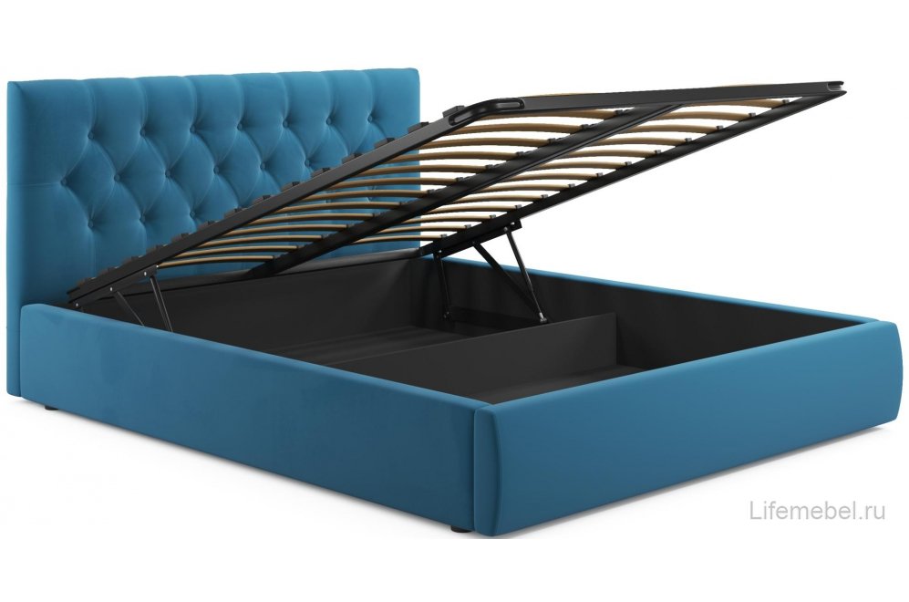 Полутораспальная кровать Verona 140х200 с ПМ синий велюр