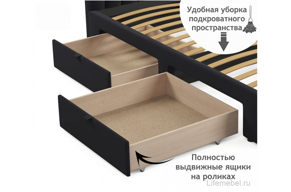 Тахта Milena 120х200 с ящиками темная