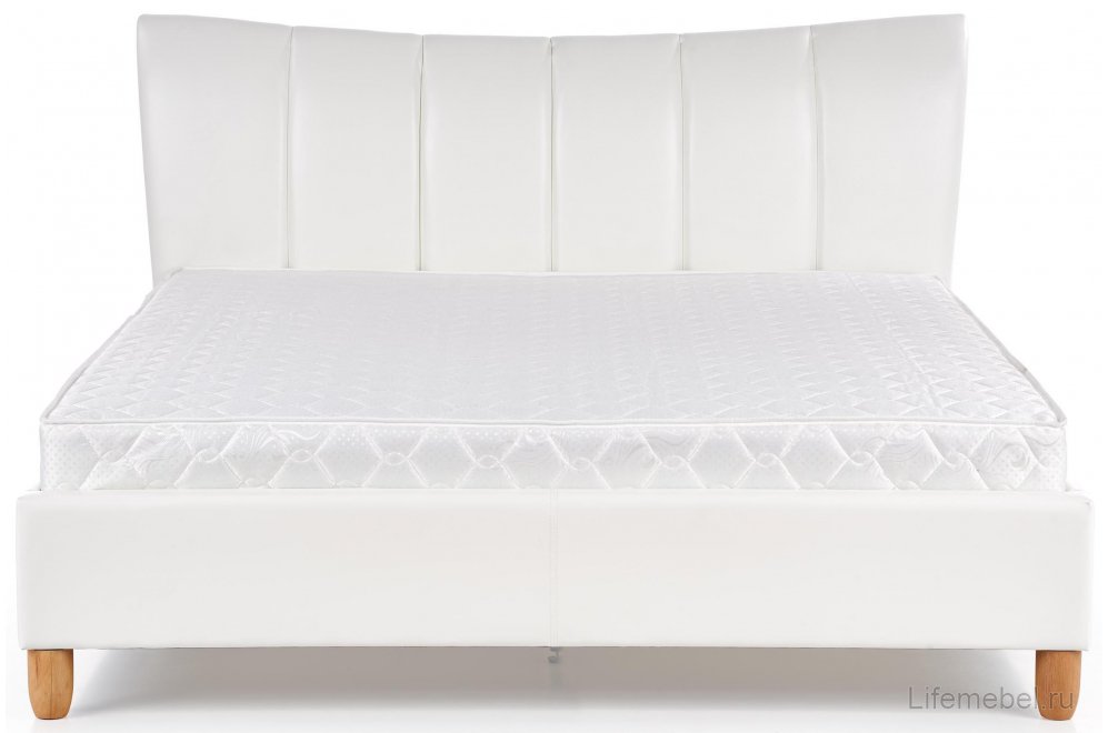 Двуспальная кровать Sandy 160x200 экокожа белая с матрасом