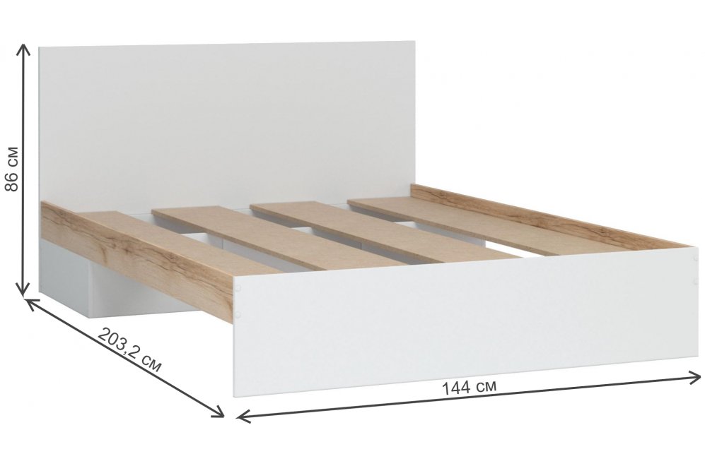 Полутораспальная кровать Джидда 140х200 белый / дуб делано с матрасом