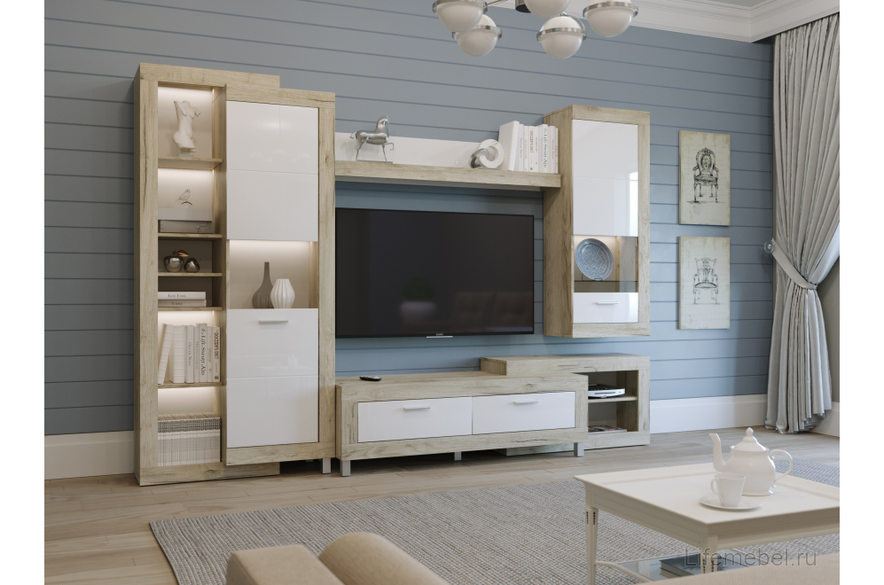 Полка Литиум дуб серый крафт / дуб белый крафт