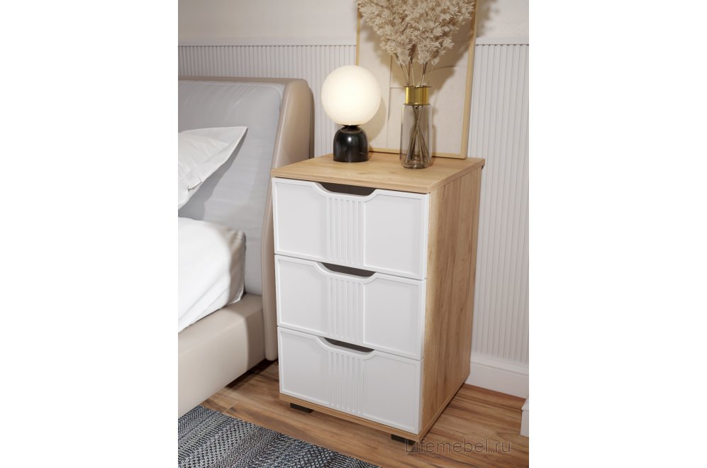 Прикроватная тумба Эмилия ЭЛ-26 дуб крафт золотой / меренга