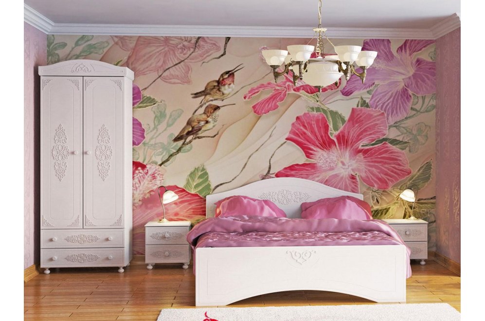 Спальный гарнитур Ассоль белое дерево комплектация 4