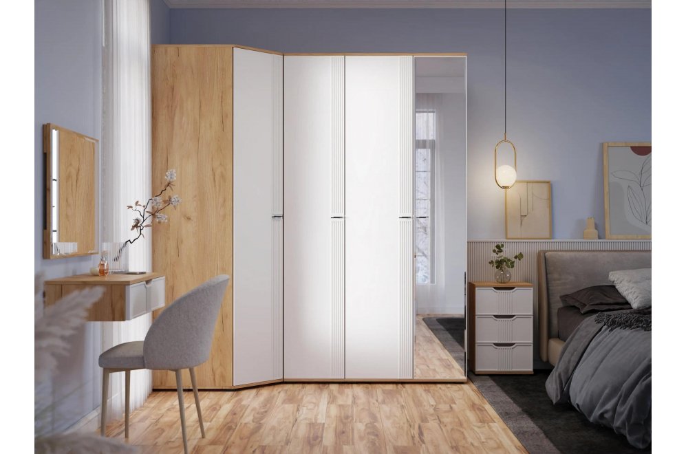 Спальный гарнитур Эмилия дуб крафт золотой / меренга комплектация 2 (К)