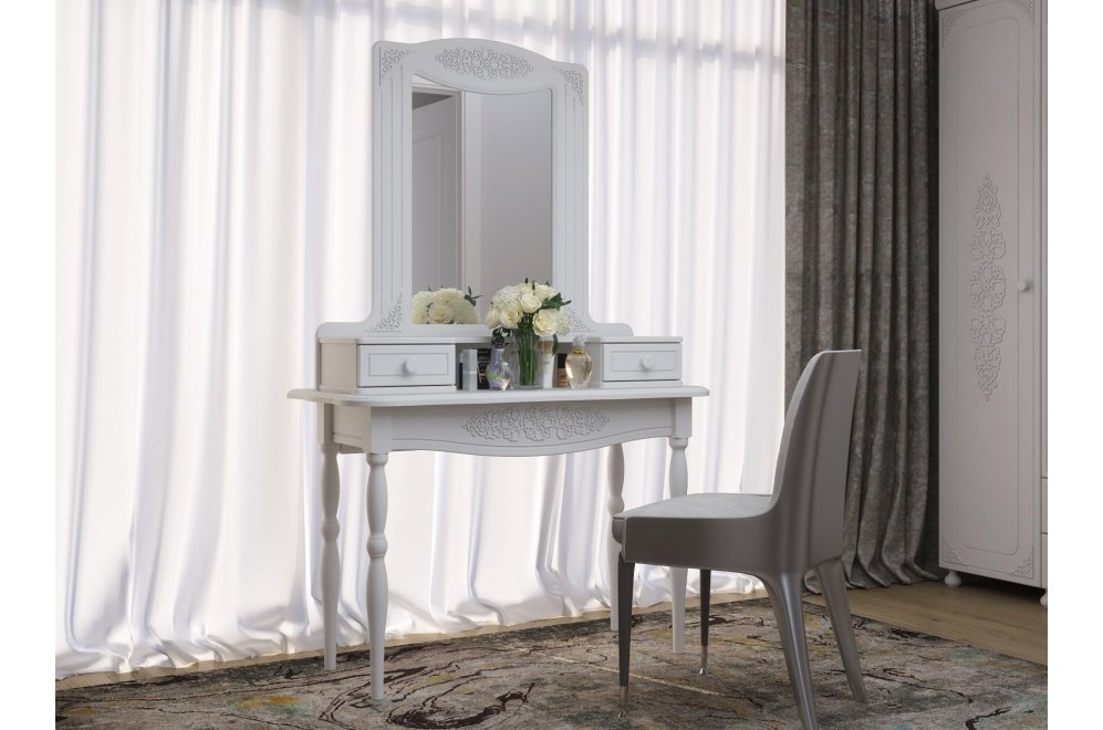 Туалетный столик Ассоль АС-3638 белое дерево с зеркалом (К)