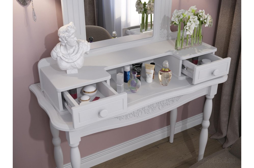Туалетный столик Ассоль АС-3638 белое дерево с зеркалом (К)