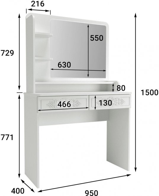 Туалетный столик Ассоль Лайт ТСН-2 белое дерево