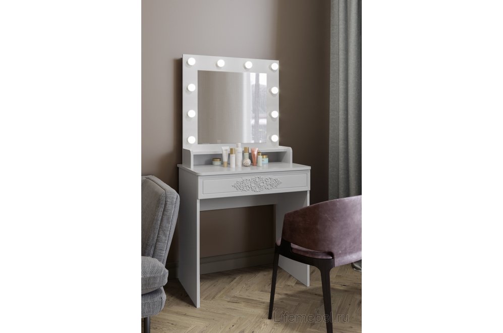 Туалетный столик Ассоль Лайт ТСН-4 белое дерево с зеркалом