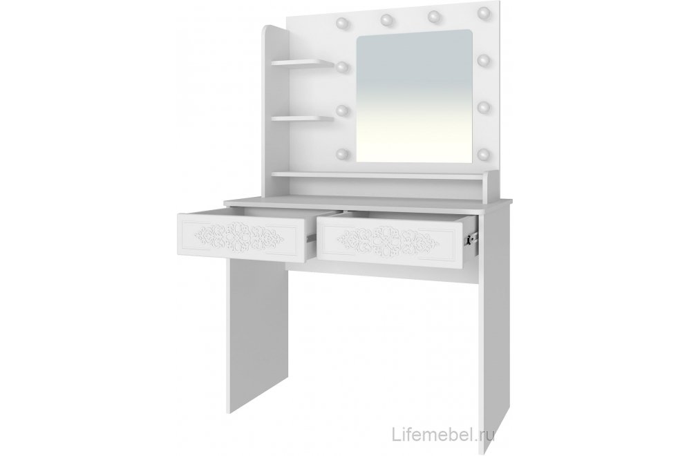 Туалетный столик Ассоль Лайт ТСН-5 белое дерево с зеркалом