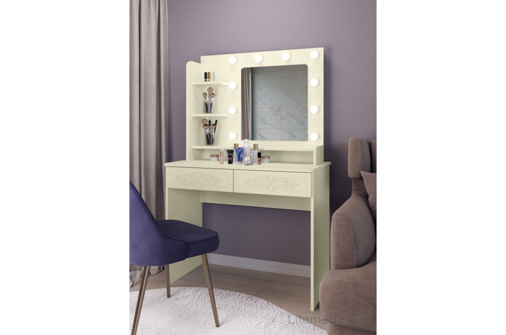 Туалетный столик Ассоль Лайт ТСН-5 ваниль с зеркалом