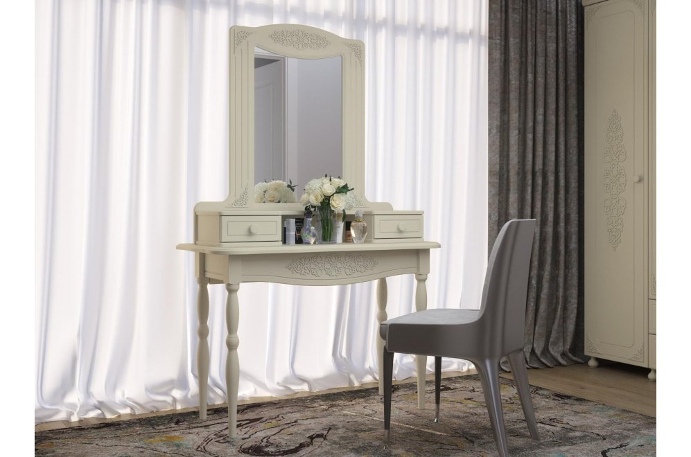 Туалетный столик Ассоль плюс АС-3638 ваниль с зеркалом (К)