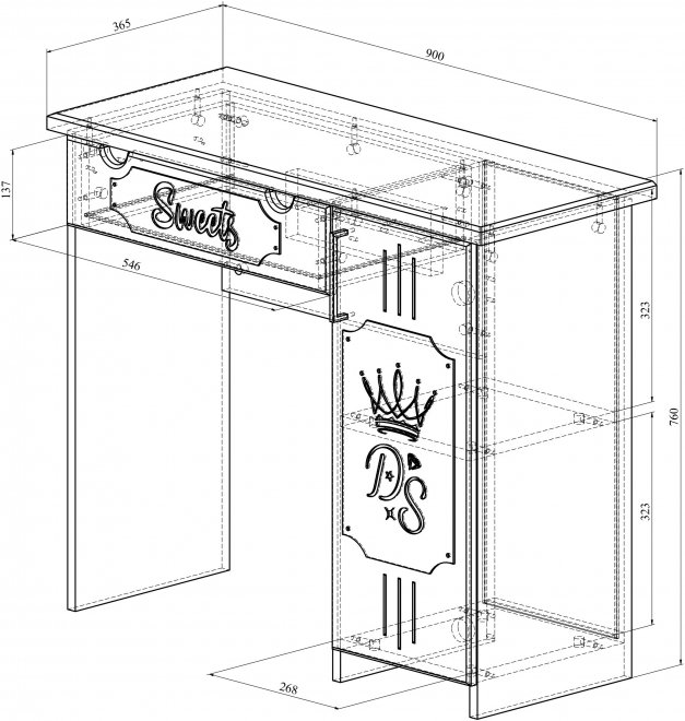 Туалетный столик ДримСтар ДС-2 дуб эвок / дуб сонома темный