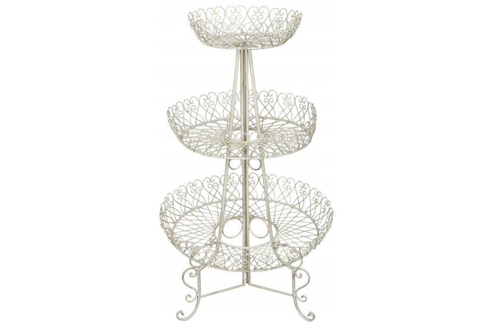 Подставка трехярусная Дафна белая с золотой патиной