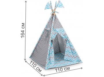 Текстильный домик для детей Вигвам зигзаг небесный / звездопад на сером