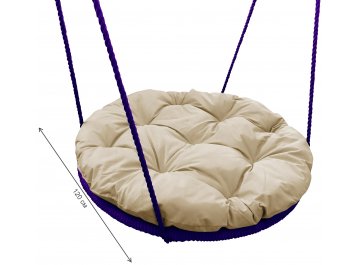 Качели детские для дачи уличные Гнездо бежевая подушка / фиолетовая оплётка