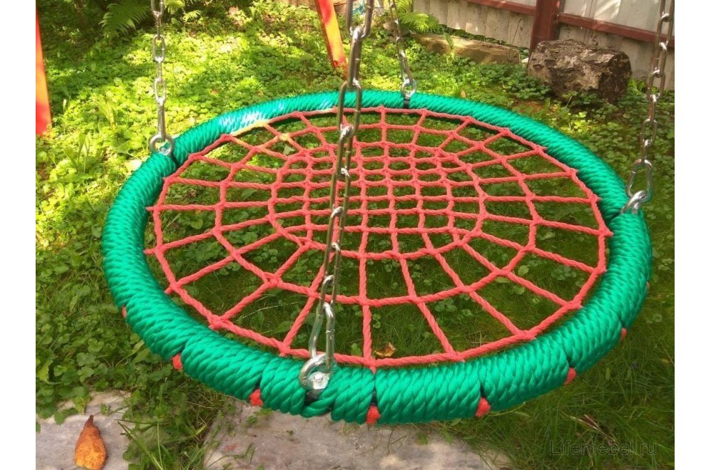 Качели-гнездо HIT100c круглые 100 см на цепях обмотка зеленая / сетка красная