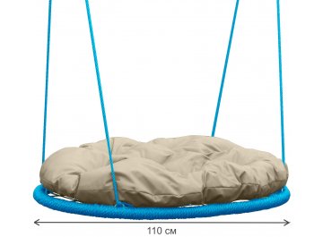 Качели детские для дачи уличные Гнездо Овал с бежевой подушкой / голубая оплётка