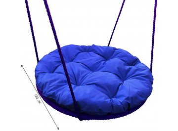 Детские подвесные качели Гнездо синяя подушка / фиолетовая оплётка