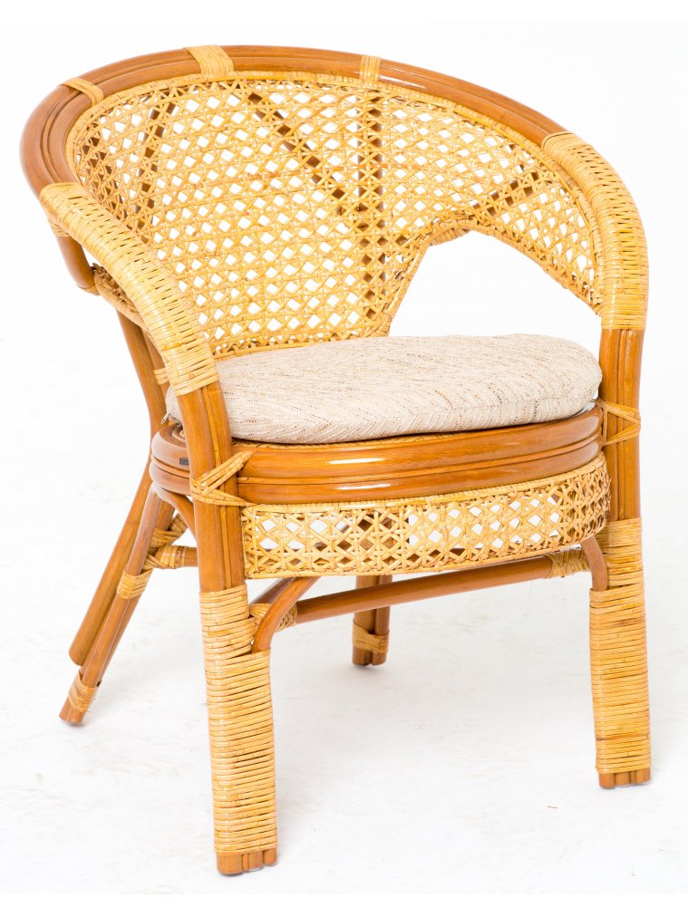 Кресло из ротанга 02/15B с подушкой коньяк