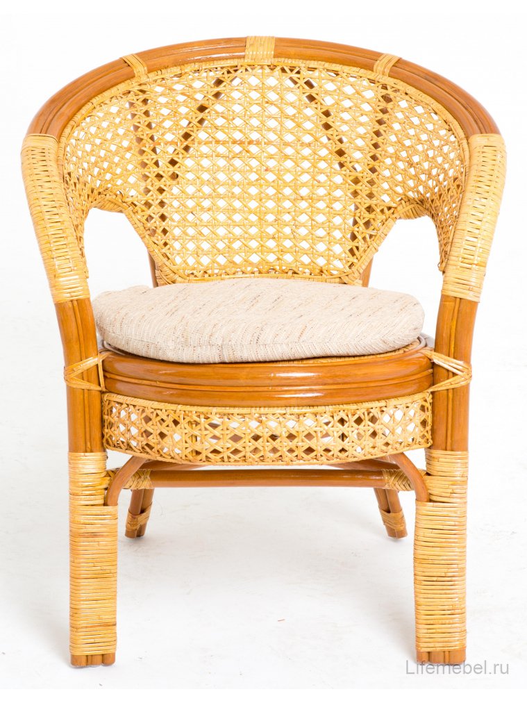 Кресло из ротанга 02/15B с подушкой коньяк