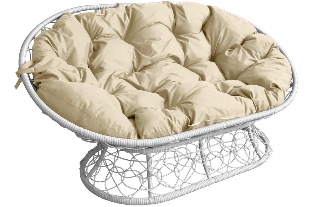 Диван из ротанга Мамасан белый / бежевая подушка
