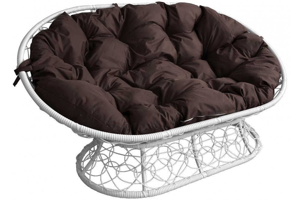 Диван из ротанга Мамасан белый / коричневая подушка