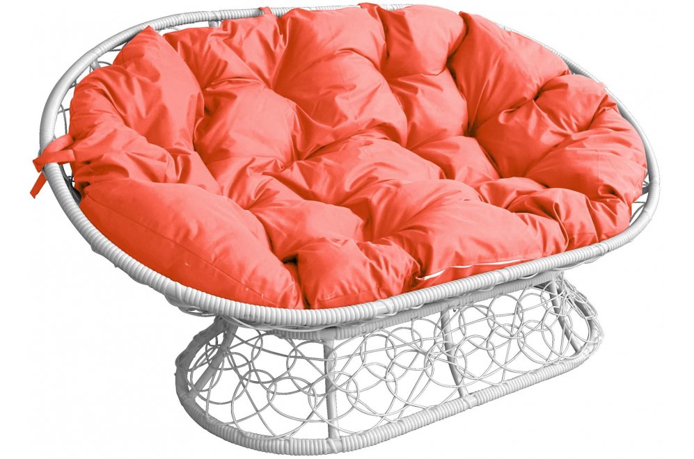 Диван из ротанга Мамасан белый / оранжевая подушка