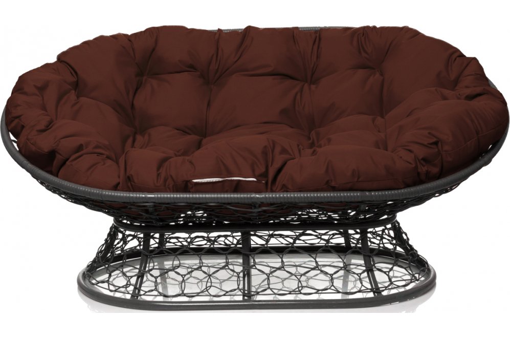 Диван из ротанга Мамасан серый / коричневая подушка