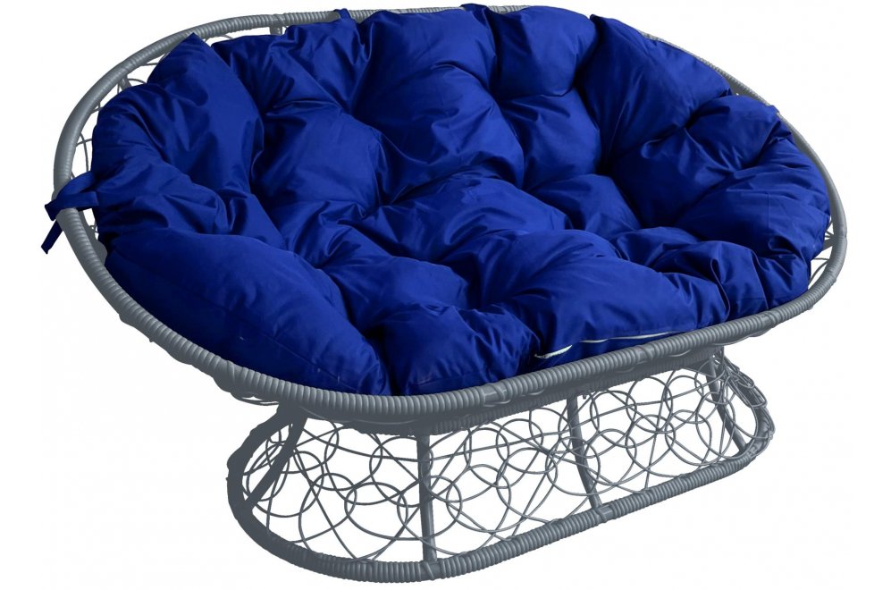 Диван из ротанга Мамасан серый / синяя подушка