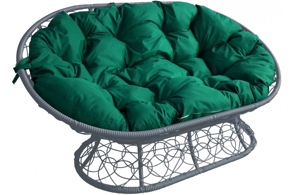 Диван из ротанга Мамасан серый / зелёная подушка