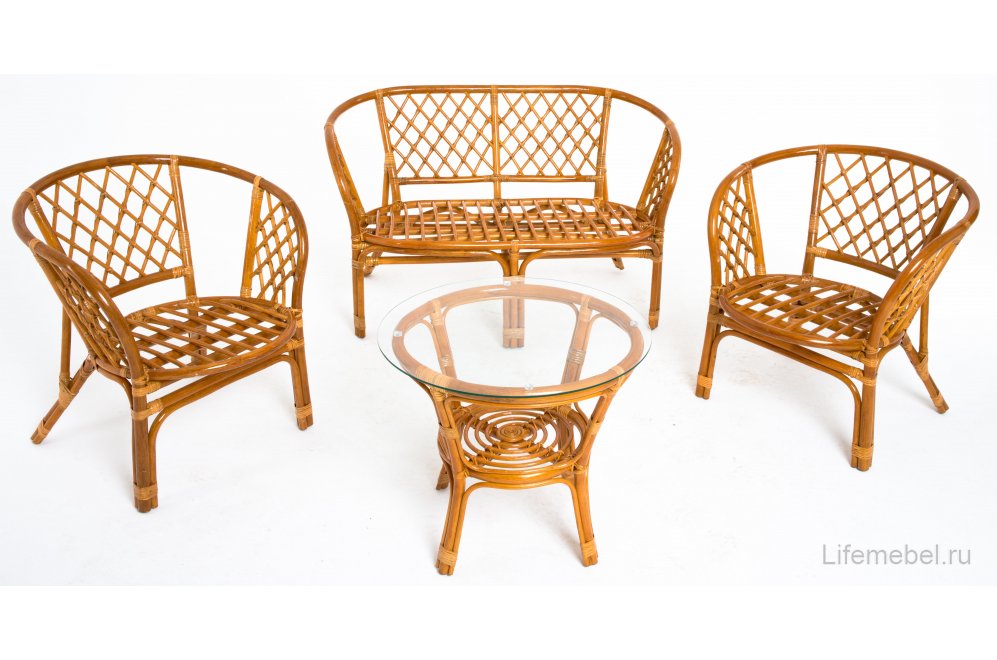 Комплект для отдыха из ротанга Багамы 01/16 коньяк / клетка