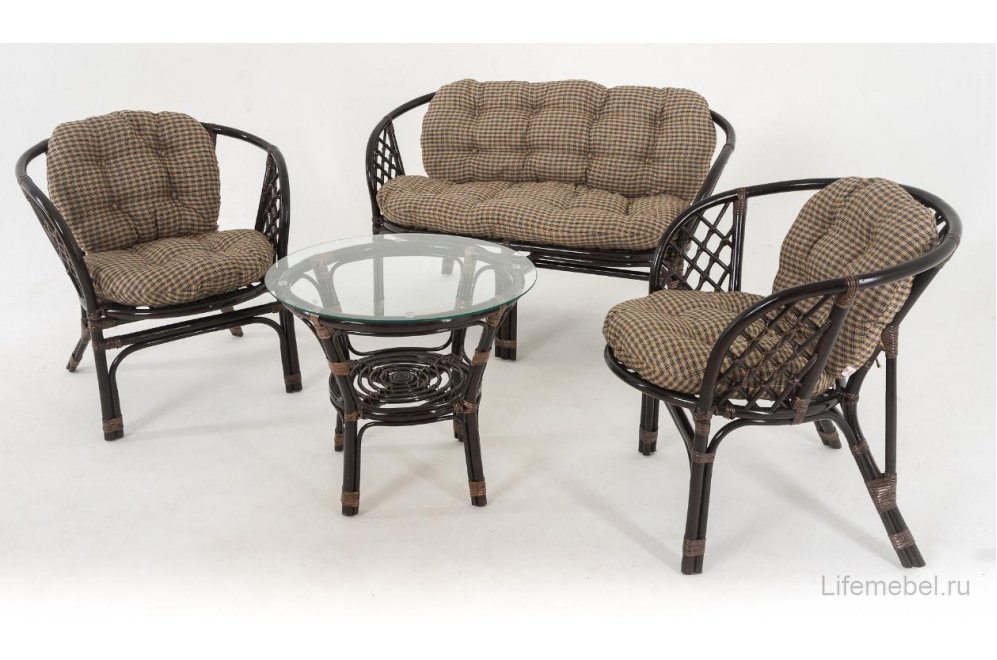 Комплект для отдыха из ротанга Багамы 01/16 темный коньяк / клетка