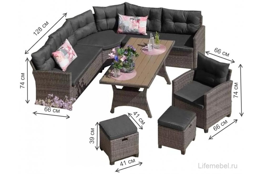 Комплект для отдыха из ротанга AFM-373G серый