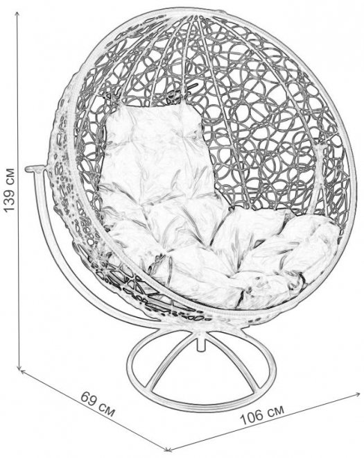 Кресло из ротанга Круг чёрное / голубая подушка
