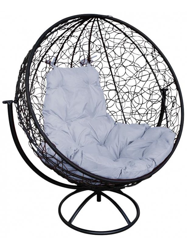 Кресло из ротанга Круг чёрное / серая подушка