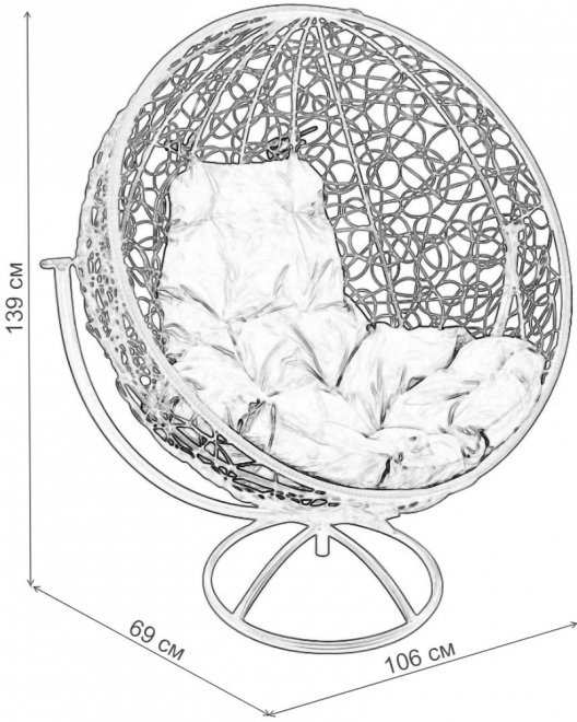 Кресло из ротанга Круг серое / коричневая подушка