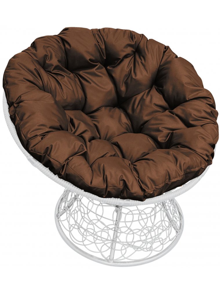Кресло из ротанга Папасан белое / коричневая подушка