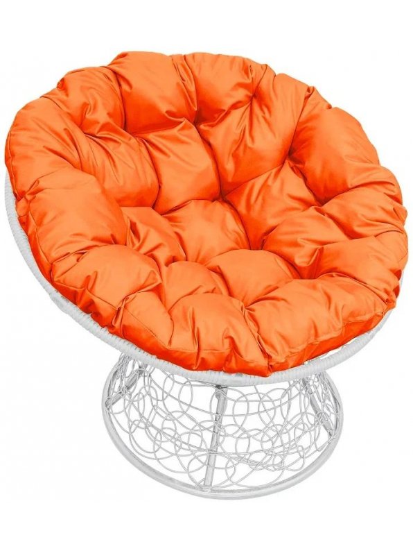 Кресло из ротанга Папасан белое / оранжевая подушка