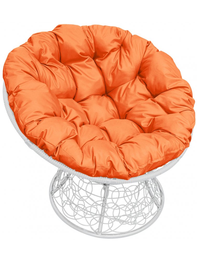 Кресло из ротанга Папасан белое / оранжевая подушка