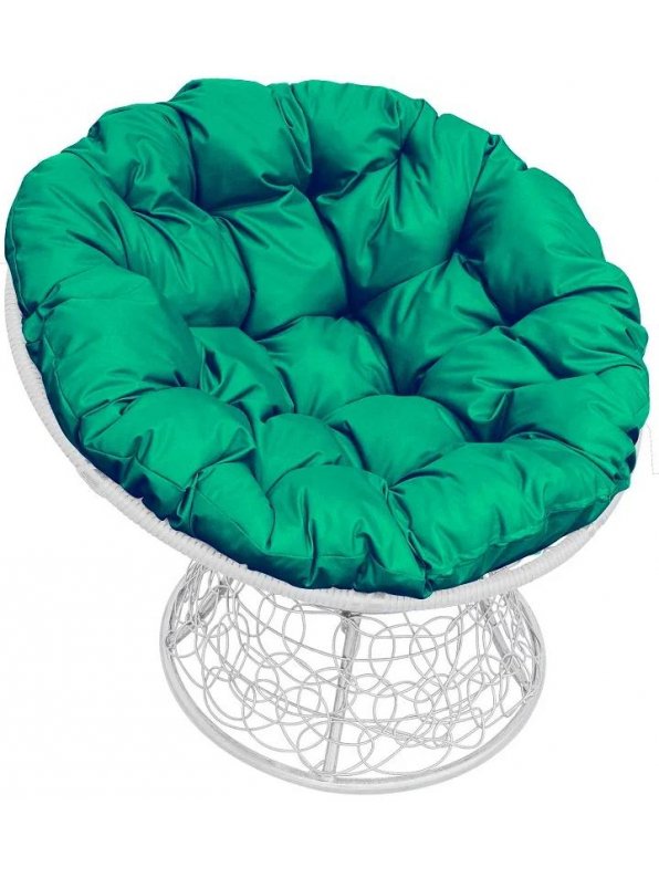 Кресло из ротанга Папасан белое / зелёная подушка