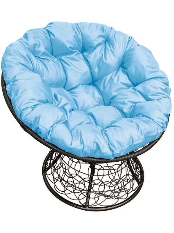 Кресло из ротанга Папасан чёрное / голубая подушка