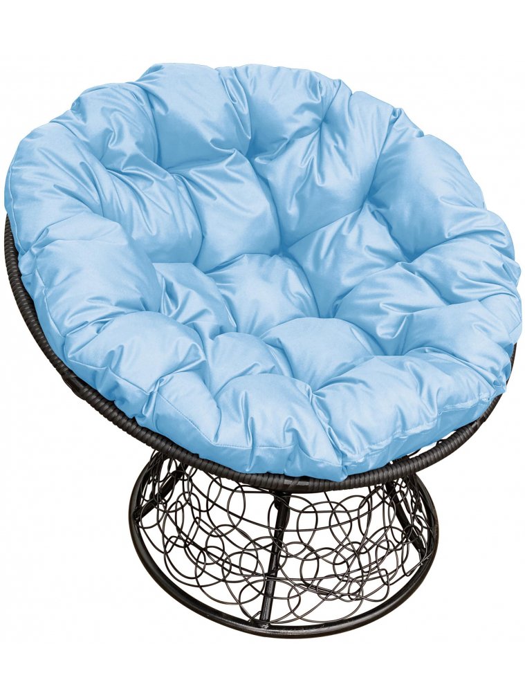 Кресло из ротанга Папасан чёрное / голубая подушка