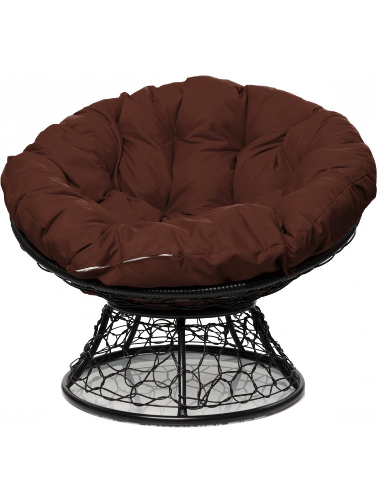 Кресло из ротанга Папасан чёрное / коричневая подушка