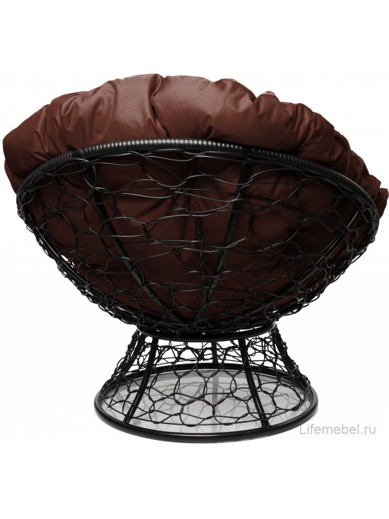 Кресло из ротанга Папасан чёрное / коричневая подушка