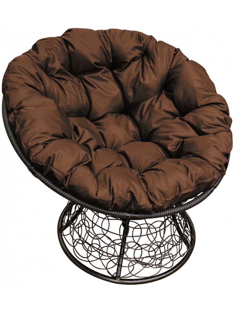 Кресло из ротанга Папасан чёрное / коричневая подушка