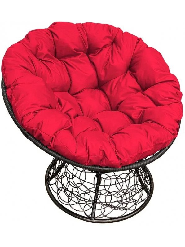 Кресло из ротанга Папасан чёрное / красная подушка