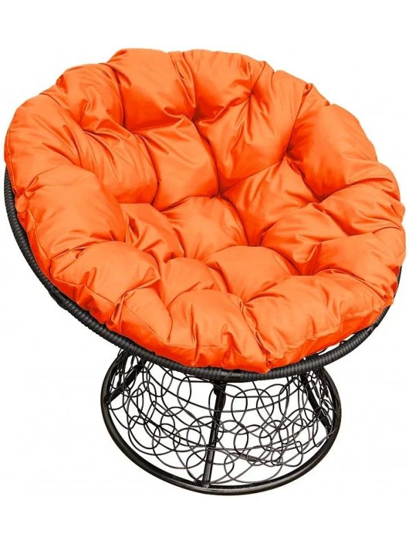 Кресло из ротанга Папасан чёрное / оранжевая подушка
